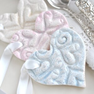 Pink or Blue Baby Shower Salt Dough Imprinted Heart Favors