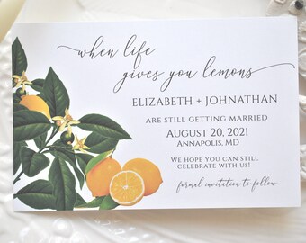 Life Gives you Lemons Change of Plans Wedding Postponed Template 4x6 Instant Download Editable Invitation DIY Digital Template, Corjl