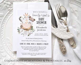 Printable Baby Animals with Masks Drive By Mail In Invitation Instant Download Template Printable Digital Template, Corjl A124