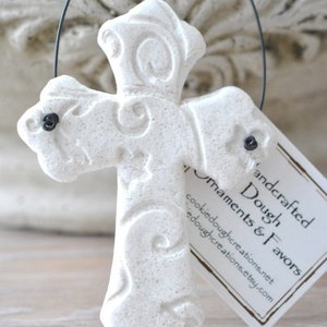 Pearl Shimmer Cross Baptism Favors Imprinted Salt Dough Cross Napkin Ring Ornaments Boy or Girl Baptism image 5