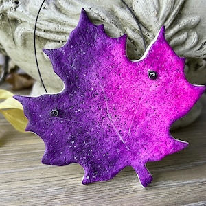 Purple Maple Leaf Salt Dough Ornament Airbrushed Paint Fall Decoration