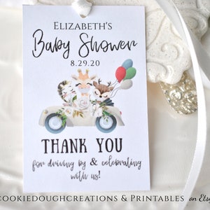 Baby Animals with Masks Drive By Baby Shower Favor Tag Template Instant Download Template Printable Digital Template, Corjl A124