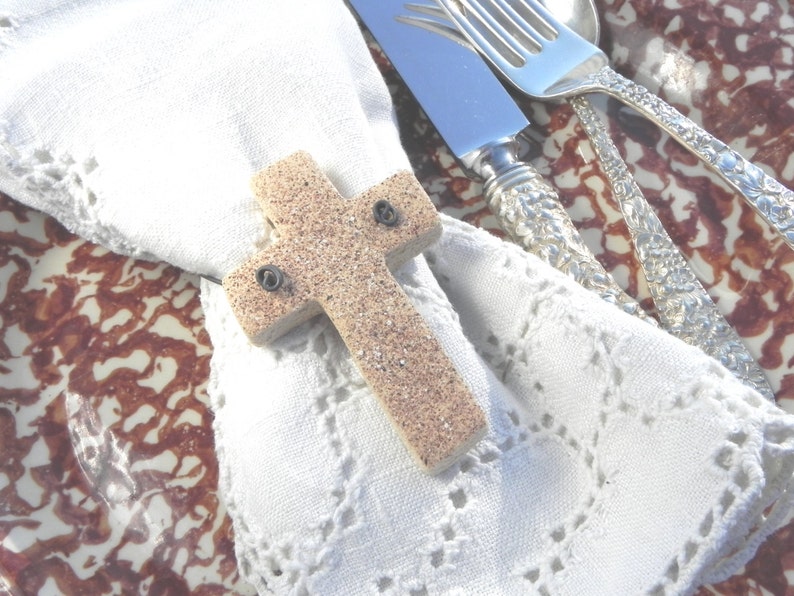 Communion or Easter 10 pcs Cinnamon Cross Baptism Favors Salt Dough Napkin Rings Salt Dough Ornaments image 1