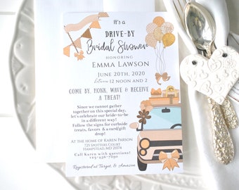 Drive by Bridal Shower Editable Printable Invitation Template Neutral Cream Yellow Instant Download Digital Template, Corjl