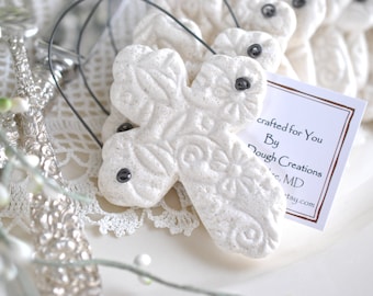 Baptism or Communion Favors Imprinted Cross Favors Set of 6 Salt Dough Easter Napkin Ring Ornaments