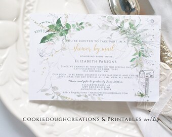 Shower by Mail Whimsical Greenery Bridal Shower Template 4x6 Editable Invitation Template DIY Printable Digital Template, Corjl A106