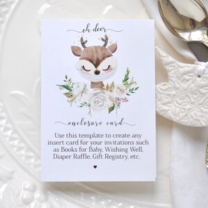 Oh Deer Baby Shower Custom Enclosure Card Insert Baby Animals with Masks Instant Download Template Printable Digital Template, Corjl A124