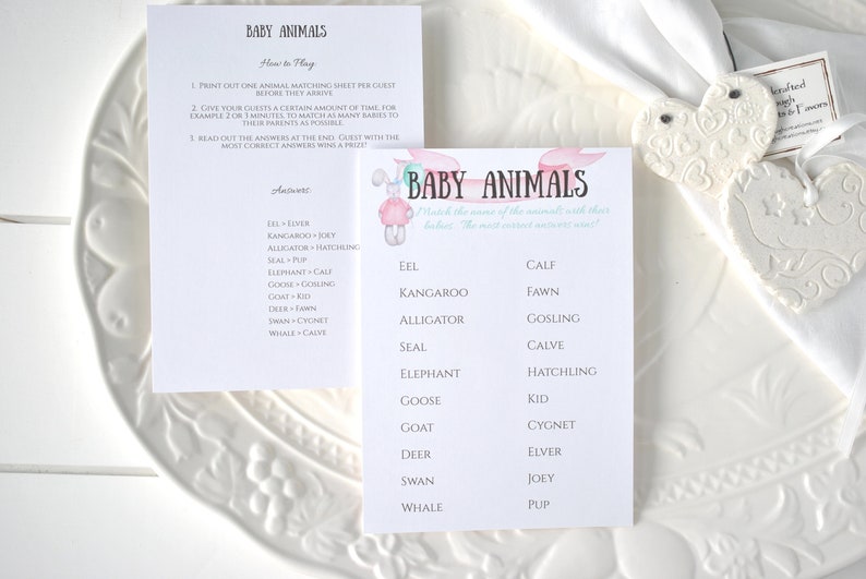 Baby Shower Baby Animals Game Pastel Bunny Card DIGITAL DOWNLOAD, Corjl A120 image 2