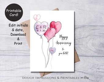 Printable Anniversary Card Template 5x7 Editable DIY Digital Templates, Corjl