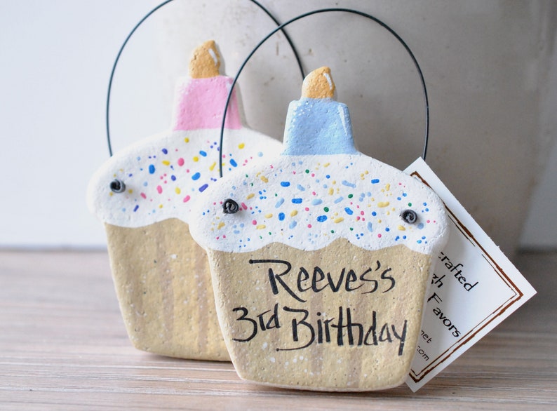 Personalized Birthday Cupcake Salt Dough Ornament / Birthday Package Tie / Party Favor Ornament image 1