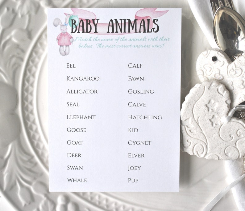 Baby Shower Baby Animals Game Pastel Bunny Card DIGITAL DOWNLOAD, Corjl A120 image 1