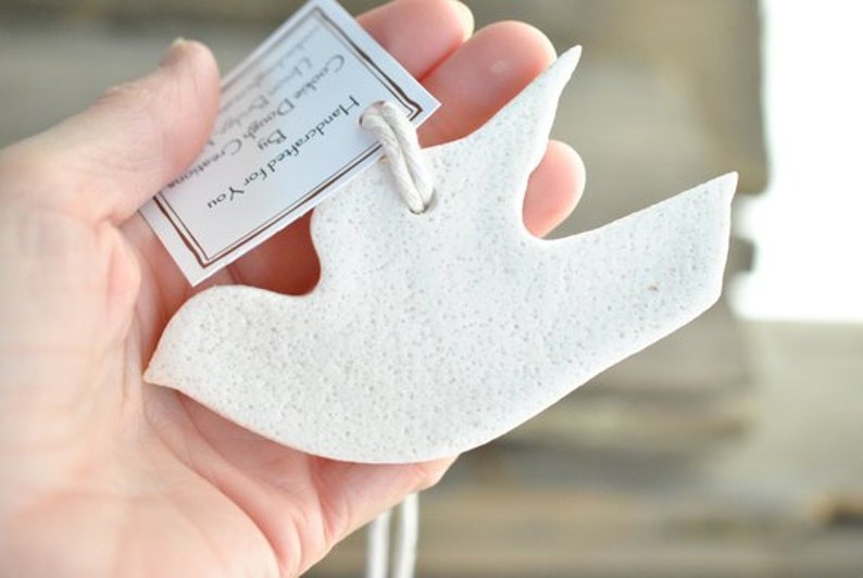 Baptism Decorations Communion or Bridal Shower Dove Personalized Favors Salt Dough Ornament Bild 6