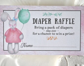 Diaper Raffle Baby Shower Game Card Insert in Pink, Blue or Teal Template DIGITAL DOWNLOAD, Corjl A120