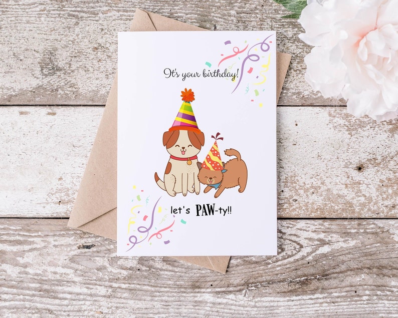 Dog and Cat Birthday Card / Instant Download / 2 Sizes Inc. / Template DIY Digital Template image 4