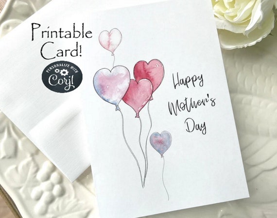 Printable Editable Mother's Day Watercolor Card Digital