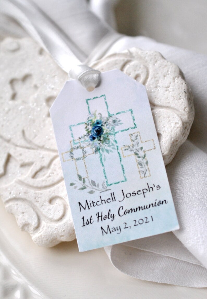 Made for You First Holy Communion Boy Favor Gift Tags Personalized Hang Tags Religious Tag image 2