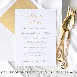 Minimalist 50th Wedding Anniversary Invitation Template 5x7 and Evite Included Editable DIY Editable Printable Digital Template, Corjl A111