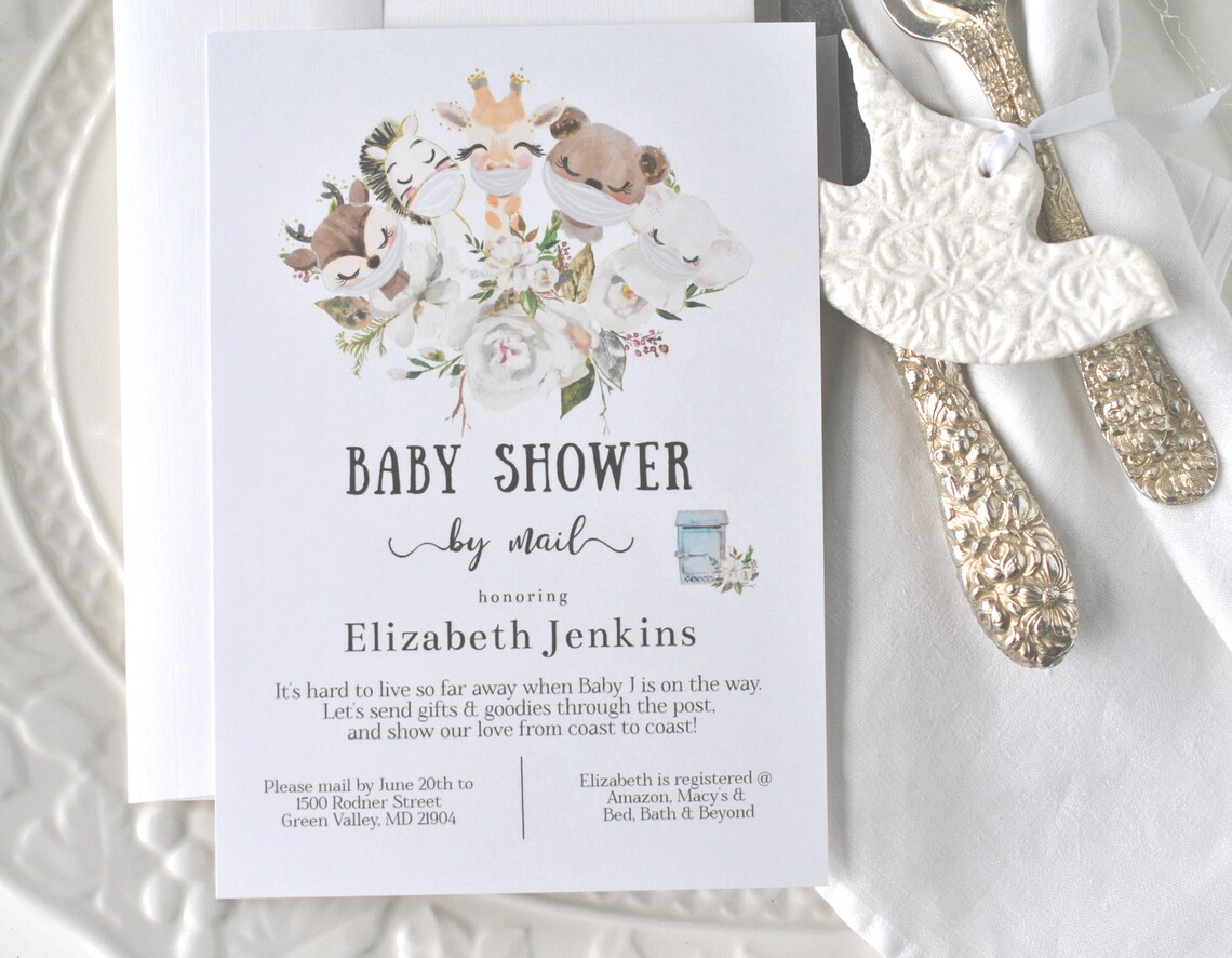 Printable Baby Shower by Mail Invitation Baby Animals With Etsy
