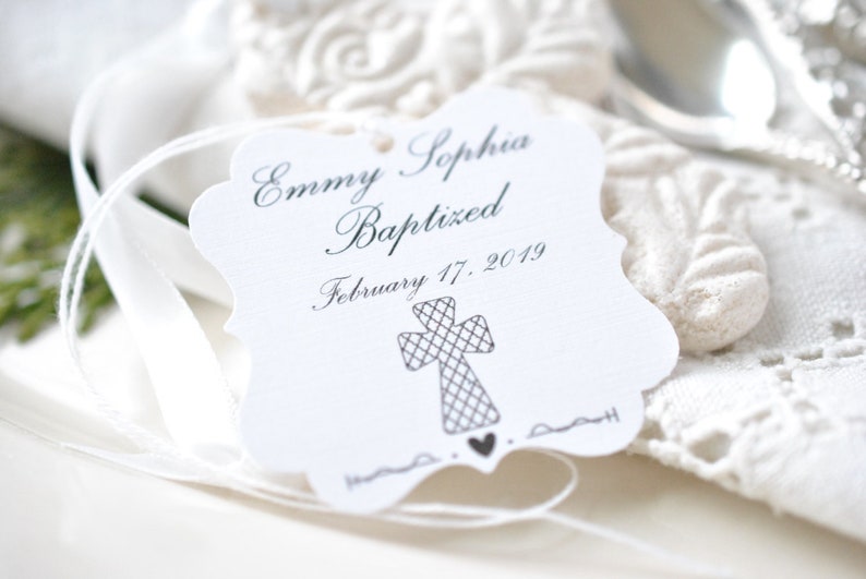 Personalized Baptism Favor Hang Tags Religious Tag Cross Baptism Tags image 1