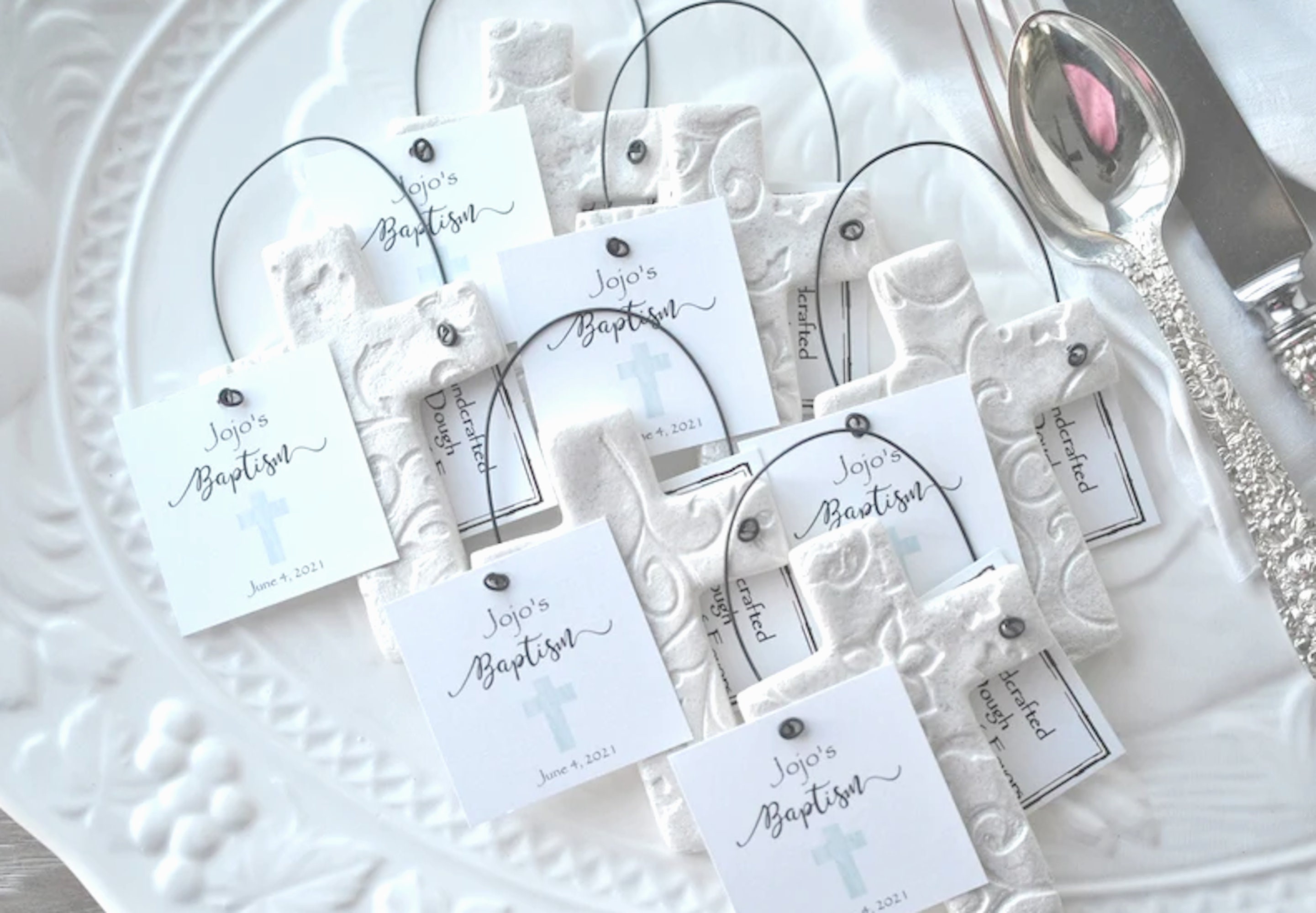 Classic Baptism Favors / Communion Cross Salt Dough Imprinted Party Favors