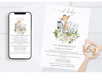 Safari Animals Baby Shower Printable Invitation 3 Digital Template Designs Inc, Corjl A137