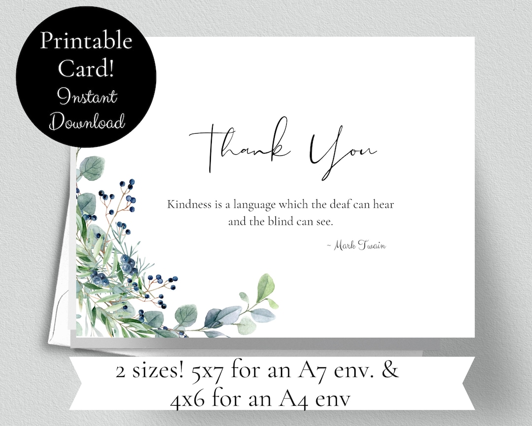 Printable Thank You Card / Kindness Quote / Instant Download / 2 Sizes ...