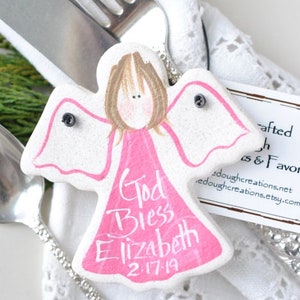 Boy or Girl Salt Dough Angel Personalized Favor Ornament for Communion or Baptism image 5