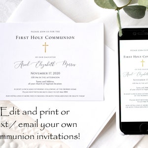 Printable Communion Editable Minimalist Communion Simple Digital Invitations Electronic  Templates, Corjl A104