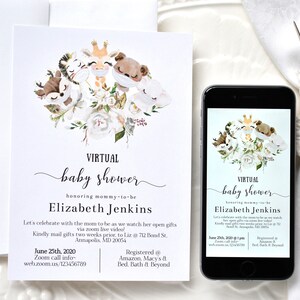 Virtual Baby Shower Baby Animals with Masks Invitation and Instant Download Template Printable Digital Template, Corjl A124