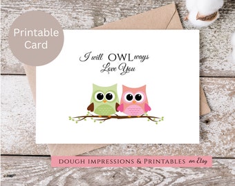 Printable Anniversary Card Love Owl Card Template Editable DIY Digital Template, Corjl