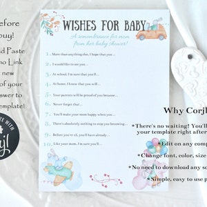 Wishes for Baby Baby Shower Game Card Pastel Bunny DIGITAL DOWNLOAD, Corjl A120 image 2