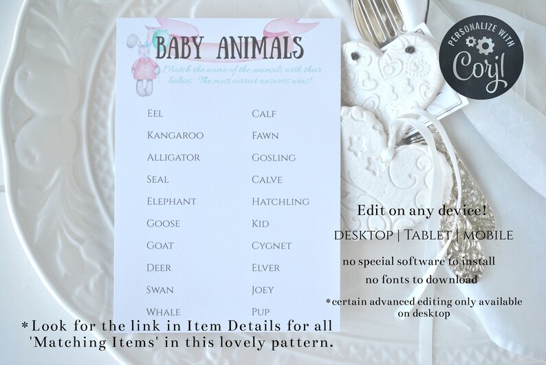 Baby Shower Baby Animals Game Pastel Bunny Card DIGITAL DOWNLOAD, Corjl A120 image 4