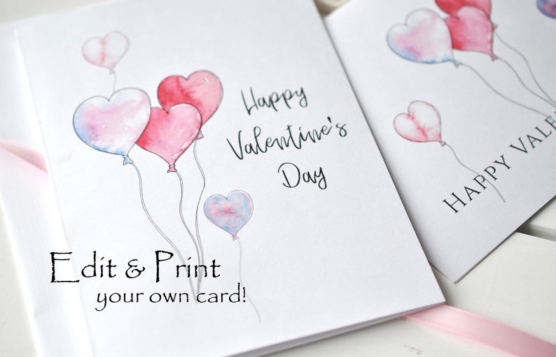 Printable Valentine's Day Watercolor Card Digital Template Printable, Corjl image 1