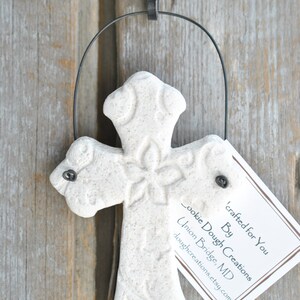 Pearl Shimmer Cross Baptism Favors Imprinted Salt Dough Cross Napkin Ring Ornaments Boy or Girl Baptism image 7