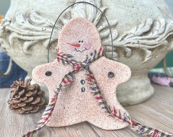 Primitive Farmhouse Gingerbread Man Cinnamon Salt Dough Ornament