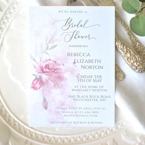 Pink Roses Watercolor Washes Bridal Shower Template Editable Invitation Template DIY Editable Printable Digital Template, Corjl A107 image 1