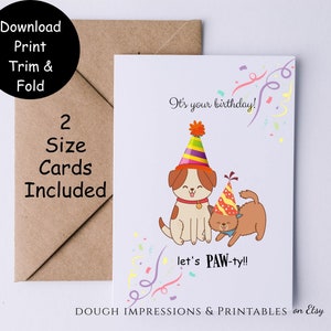 Dog and Cat Birthday Card / Instant Download / 2 Sizes Inc. / Template DIY Digital Template image 1