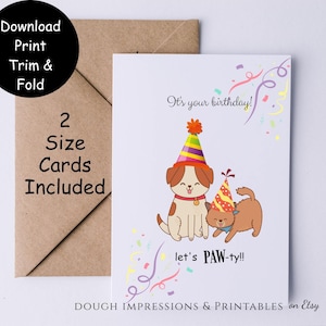 Dog and Cat Birthday Card / Instant Download / 2 Sizes Inc. / Template DIY Digital Template
