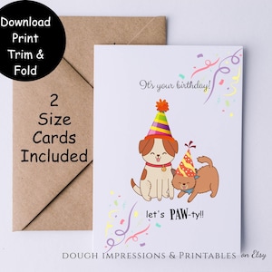 Dog and Cat Birthday Card / Instant Download / 2 Sizes Inc. / Template DIY Digital Template image 1