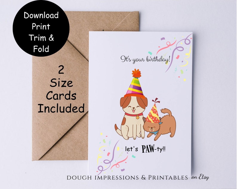 Dog and Cat Birthday Card / Instant Download / 2 Sizes Inc. / Template DIY Digital Template image 1