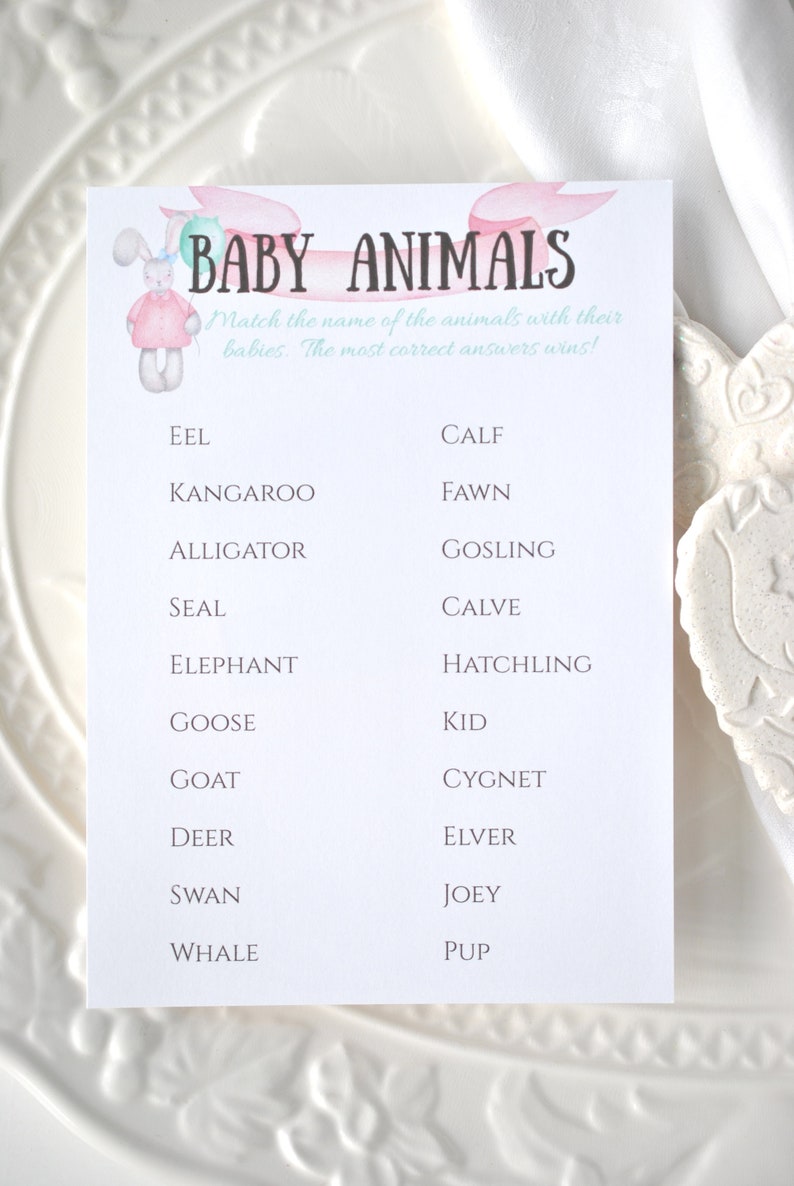 Baby Shower Baby Animals Game Pastel Bunny Card DIGITAL DOWNLOAD, Corjl A120 image 5