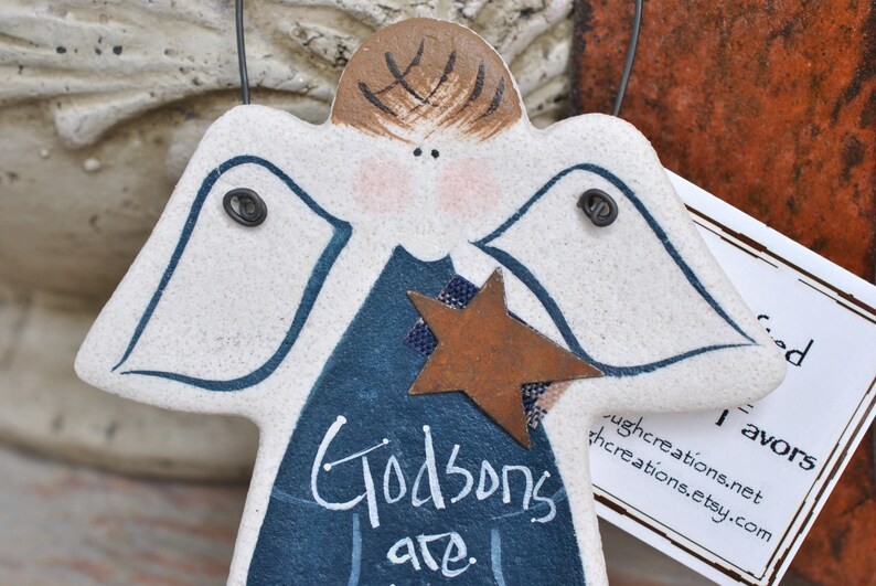 Baby Boy Godson Baptism Gift Boy Salt Dough Angel Ornament Baptism Keepsake Christening Gift image 4