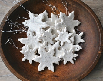 Set of 15 White Sparkle Salt Dough Snowflake Ornaments Rustic Farmhouse Christmas Decor
