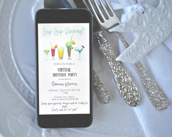 Virtual Evite Birthday Party Invitation Text Message Template 1080 x 1920 px Instant Download DIY Editable Digital Template, Corjl