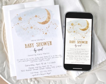 Printable Baby Shower by Mail Moon and Stars Invitations with Evite Instant Download Template Printable Digital Template, Corjl A133