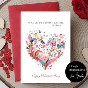 Valentinstag Karte 5x7 / Abstraktes Herz / Florales Herz / Sofort Download