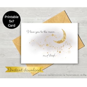 Je t'aime sur la lune et carte d'anniversaire imprimable / Téléchargement immédiat / 2 tailles Inc. / Modèle numérique DIY