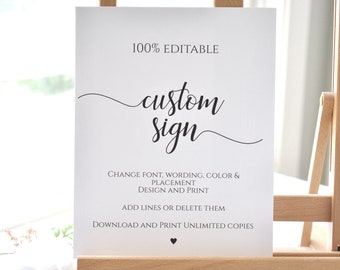 Minimalist Printable 100% Editable Custom Sign Template DIY Instant Download Editable Printable, Corjl A104