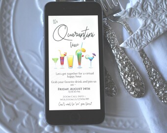 Virtual Quarantini Evite Party Invitation Text Message Template 1080 x 1920 px  DIY Editable Digital Template, Corjl