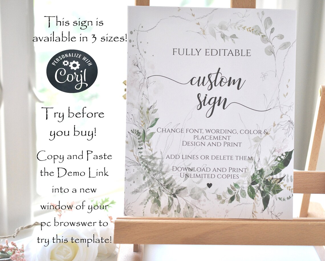 Editable Printable Greenery Custom Wedding Sign Template DIY - Etsy